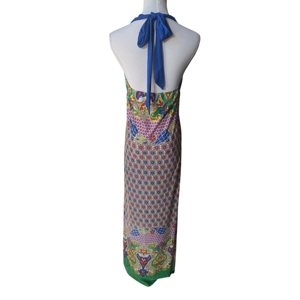 Mon Amie Boho Babydoll Halter Maxi Dress Size L Patchwork Art To Wear Artsy - Picture 5 of 10